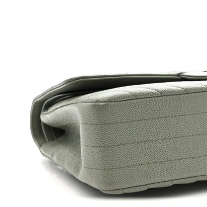 Caviar Chevron Quilted Medium Double Flap  Green