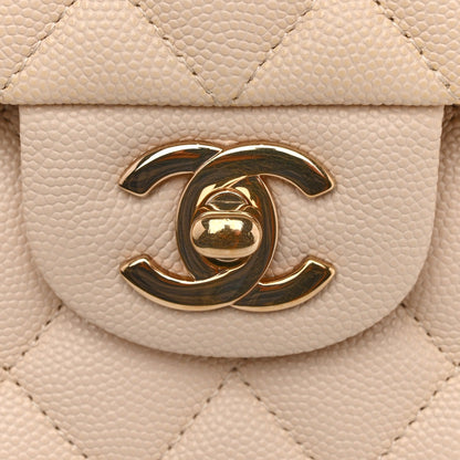 Caviar Quilted Medium Double Flap Light Beige
