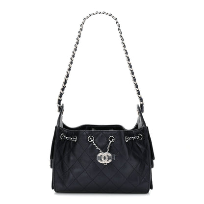 Metallic Caviar Quilted Mini Chanel 25 Handbag Dark Blue
