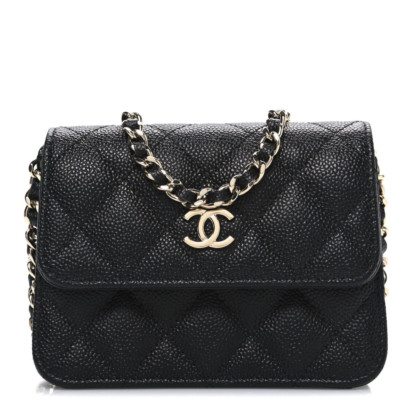 Caviar Quilted Mini Ribbon Wallet On Chain WOC Black