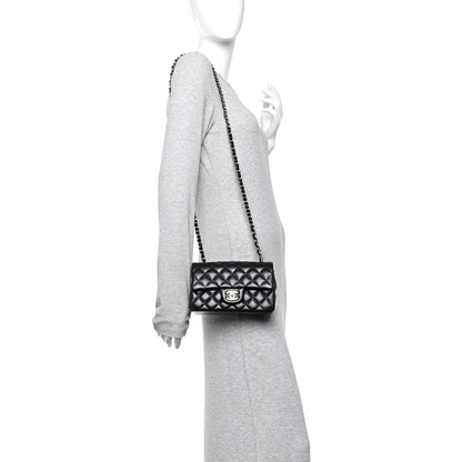 Lambskin Quilted Mini Rectangular Flap Black