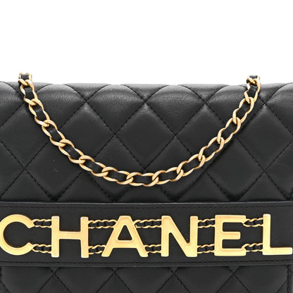 Calfskin Quilted Enchained Wallet On Chain WOC Black