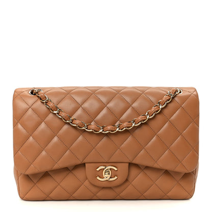 Lambskin Quilted Jumbo Double Flap Dark Beige