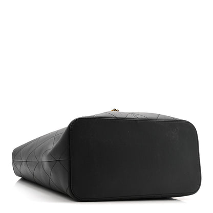 Calfskin Quilted Large Shopping Bag Black