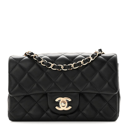 Lambskin Quilted Mini Rectangular Flap Black
