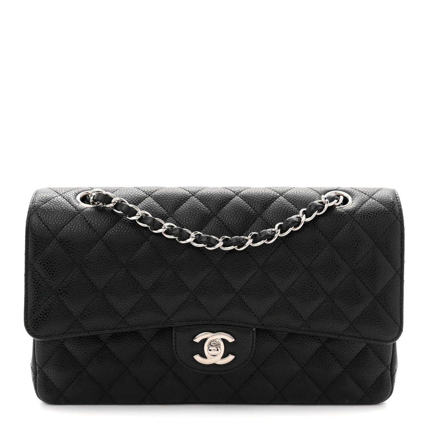 Caviar Quilted Medium Double Flap Black