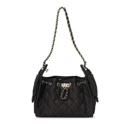 Denim Quilted Mini Chanel 25 Handbag Dark Blue