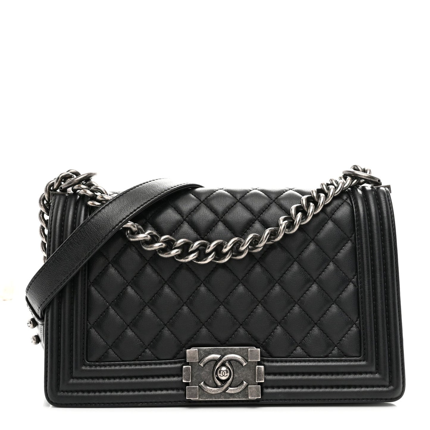 Calfskin Quilted Medium Boy Flap Black
