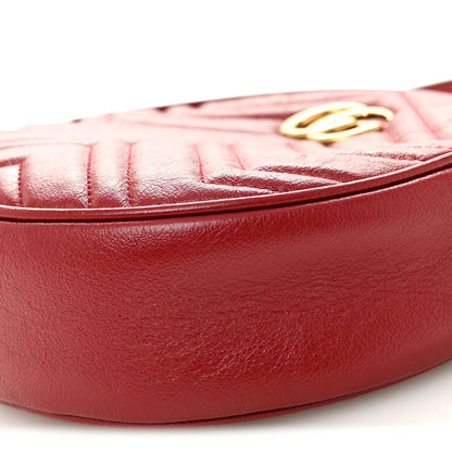 Glazed Calfskin Matelasse Heart Mini GG Marmont Round Shoulder Bag Romantic Cerise