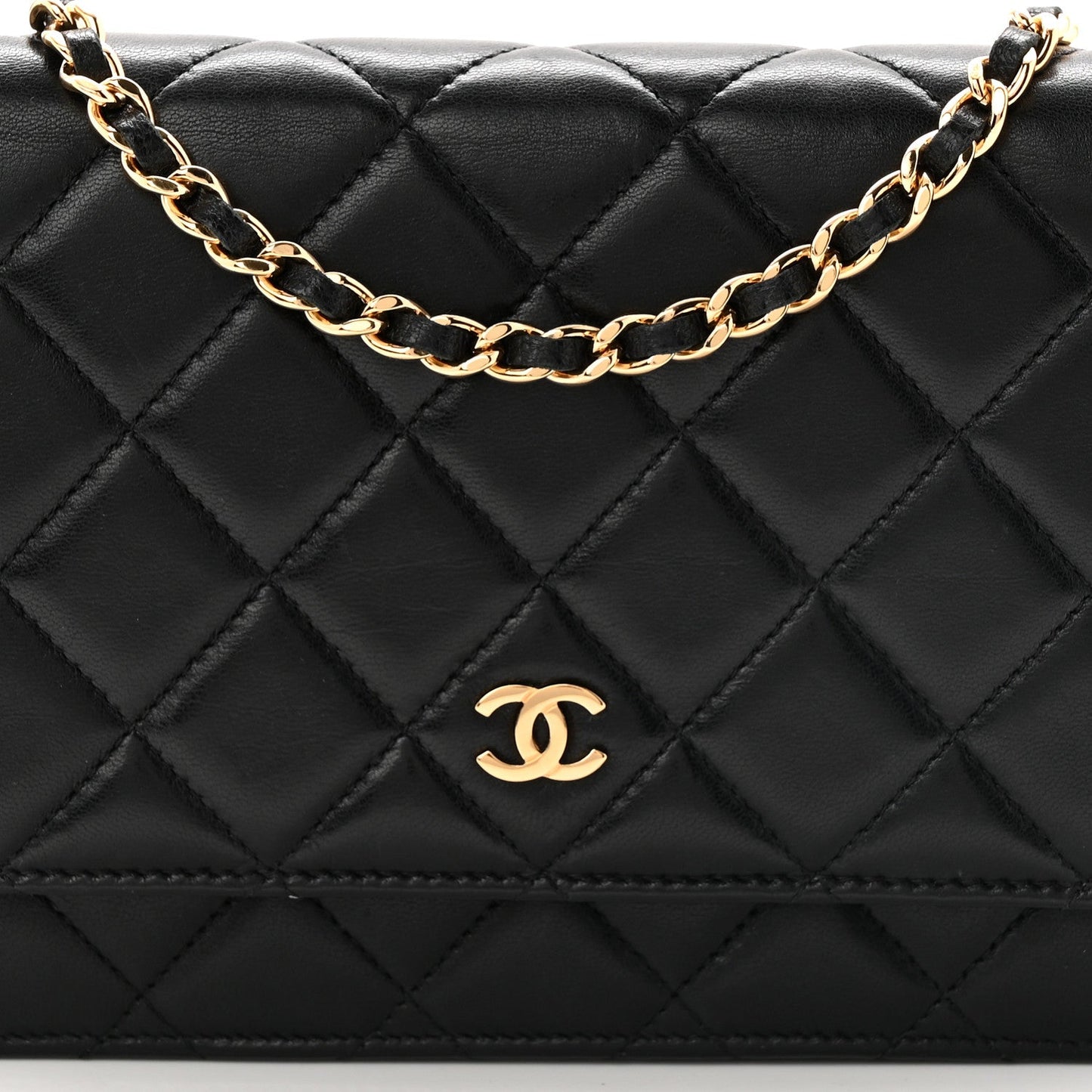 Lambskin Quilted Wallet On Chain WOC Black