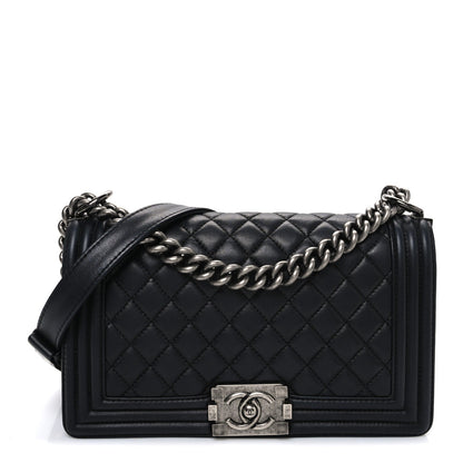Lambskin Quilted Medium Boy Flap Black