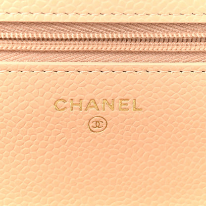 Caviar Quilted Wallet on Chain WOC Beige