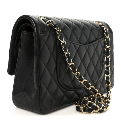 Lambskin Quilted Medium Double Flap Black