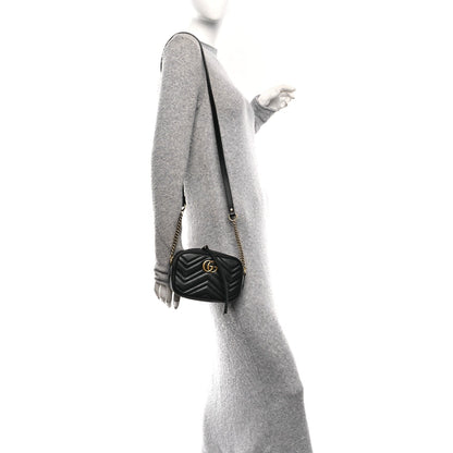 Calfskin Matelasse Mini GG Marmont Chain Shoulder Bag Black