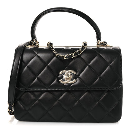 Lambskin Quilted Small Trendy CC Dual Handle Flap Bag Black