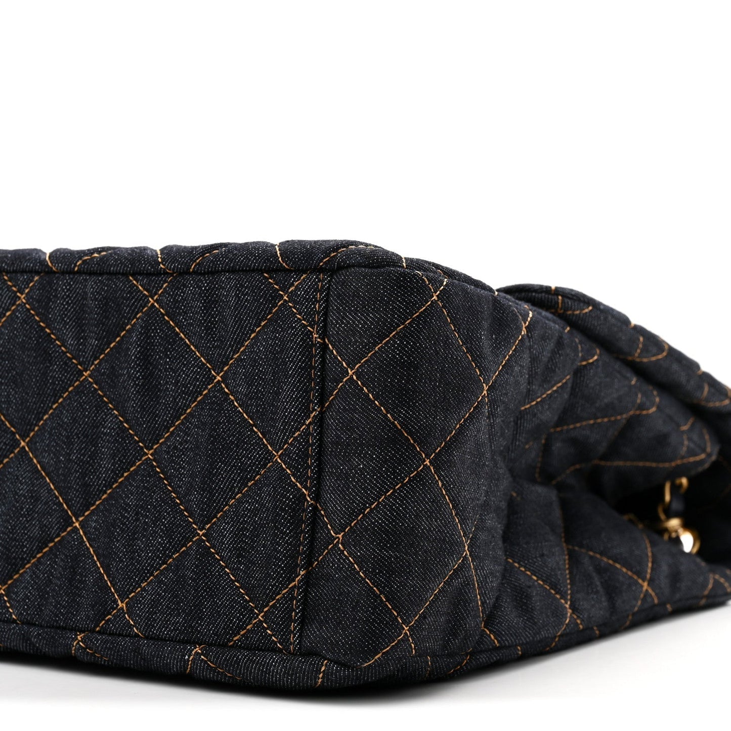 Denim Quilted XXL Travel Flap Bag Dark Blue Orange