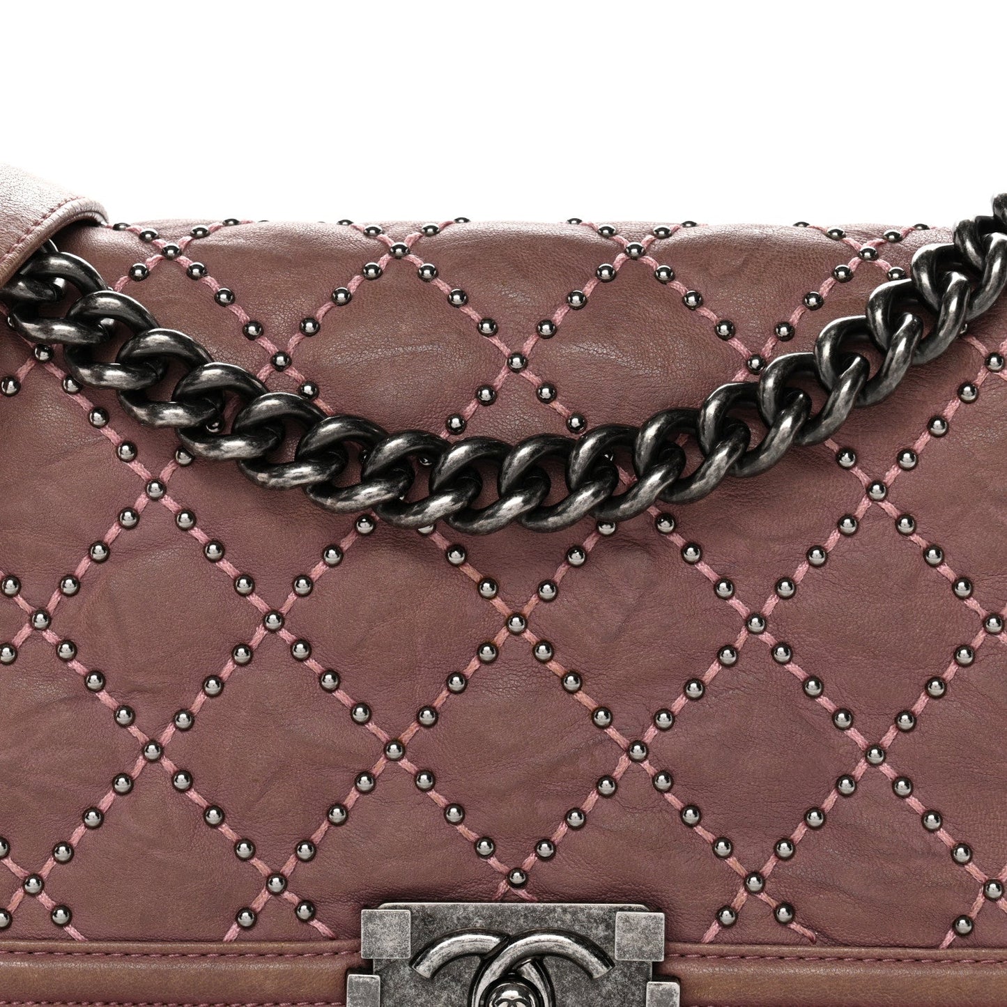 Crumpled Lambskin Medium Studded Boy Flap Pink