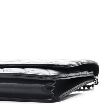 Lambskin Quilted Wallet On Chain WOC Navy Blue
