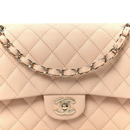 Caviar Quilted Medium Double Flap Light Beige