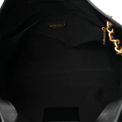 Calfskin Quilted Large Coco Base Shopping Bag Black