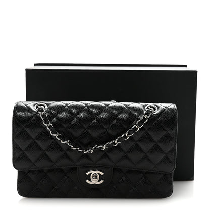 Caviar Quilted Medium Double Flap Black