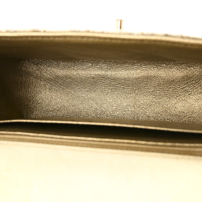 Patent Metallic Crumpled Calfskin Chevron Quilted Mini Square Flap Gold