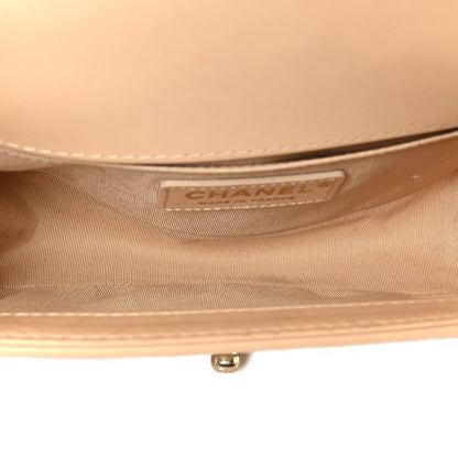 Calfskin Quilted Small Boy Top Handle Flap Beige Clair