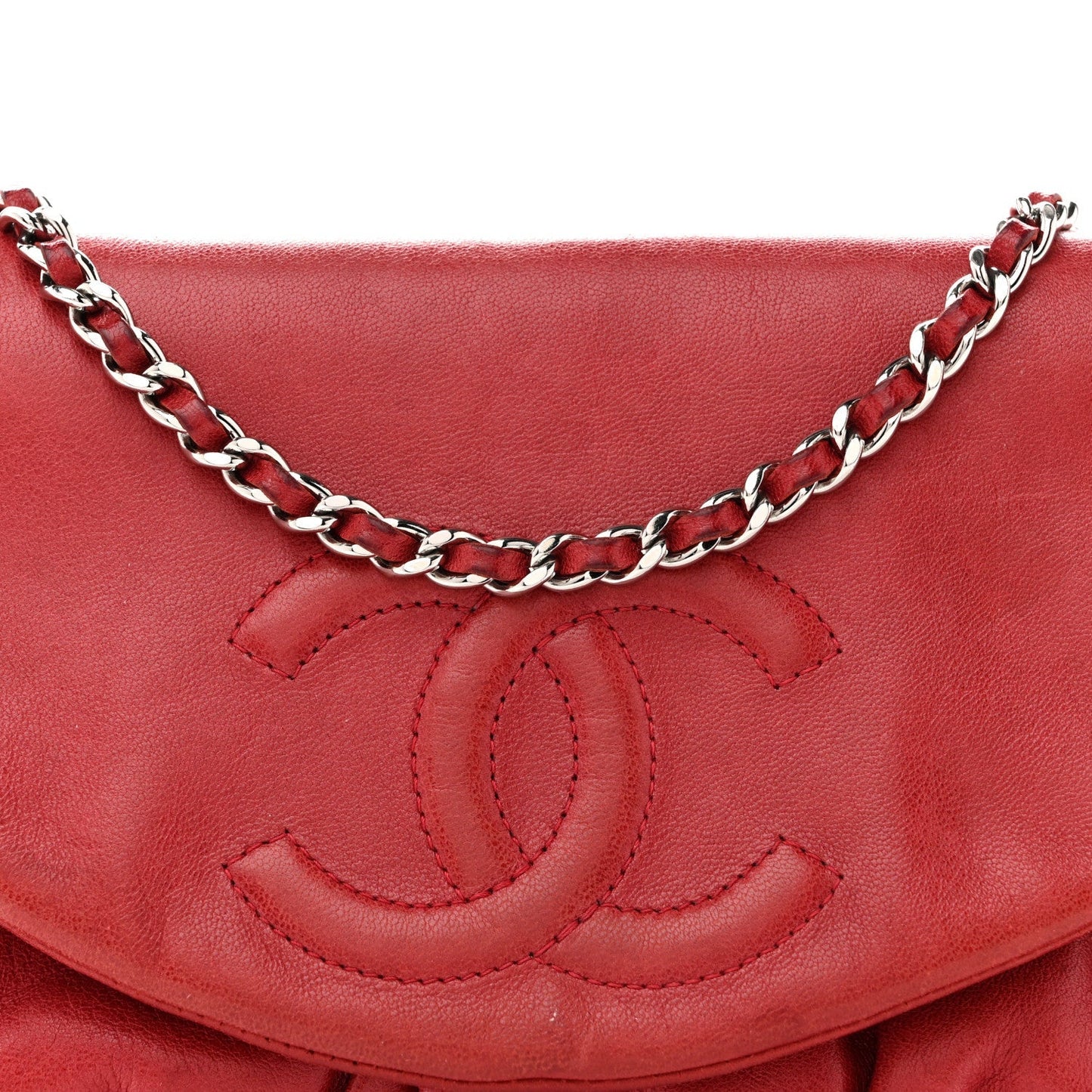 Lambskin Half Moon Wallet On Chain WOC Red