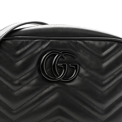 Calfskin Matelasse Monochrome Small GG Marmont Chain Shoulder Bag Black
