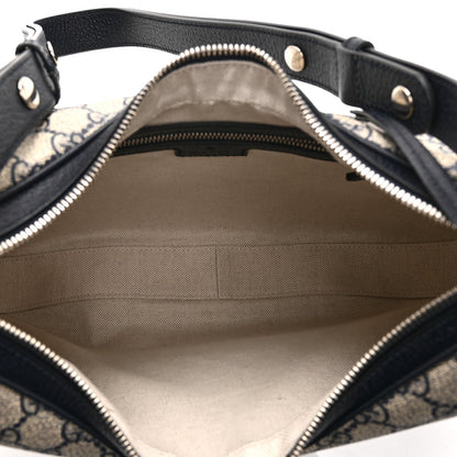 GG Supreme Monogram Textured Calfskin Web Small Attache Shoulder Bag Beige Blue