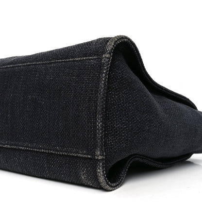 Woven Straw Raffia Large Deauville Tote Black
