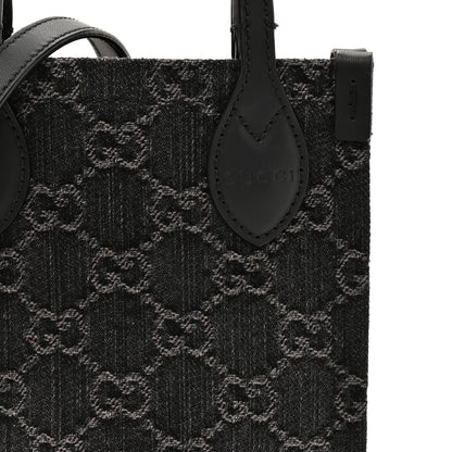 Denim GG Monogram Dollar Calfskin Mini Ophidia Tote Black Grey