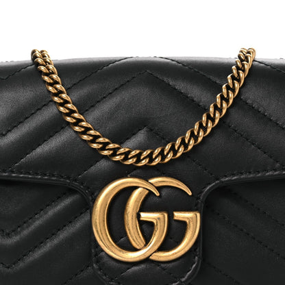 Calfskin Matelasse Super Mini GG Marmont Shoulder Bag Black