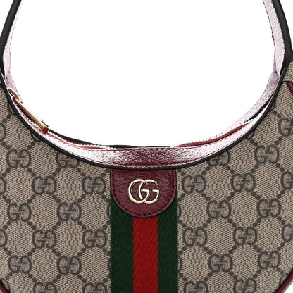 GG Supreme Monogram Textured Dollar Calfskin Small Ophidia Shoulder Bag Beige Bordeaux