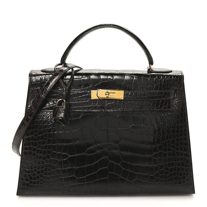 Shiny Alligator Kelly Sellier 32 Havane