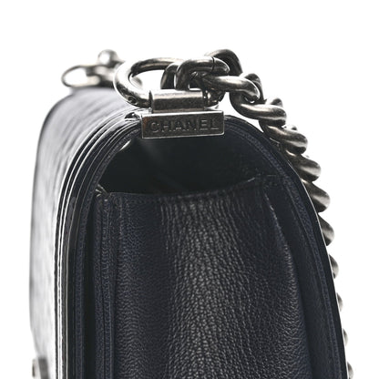 Goatskin Quilted Patent Medium Duo Boy Flap Dark Blue