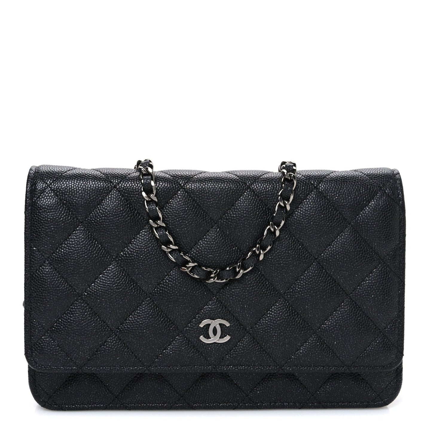 Iridescent Caviar Quilted Wallet on Chain WOC Black