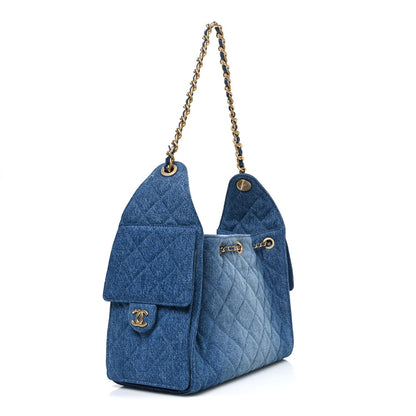 Washed Denim Quilted Small Chanel 25 Handbag Blue