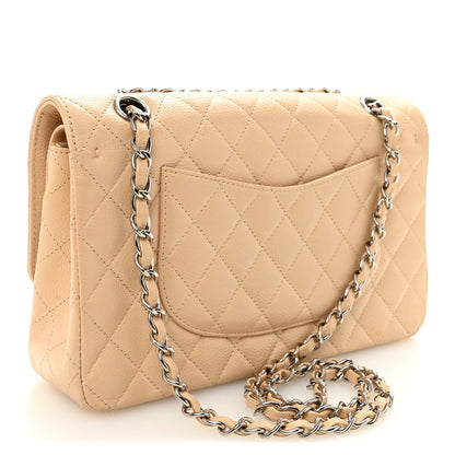 Caviar Quilted Medium Double Flap Beige Clair