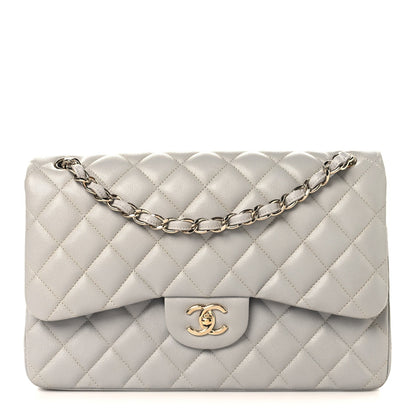 Caviar Quilted Jumbo Double Flap Grey