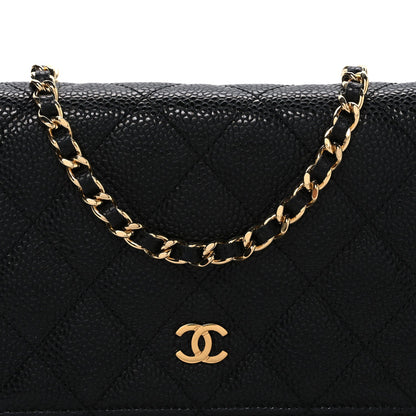 Caviar Quilted Wallet on Chain WOC Black