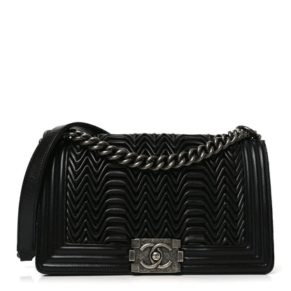 Calfskin Pleated Medium Boy Flap Black