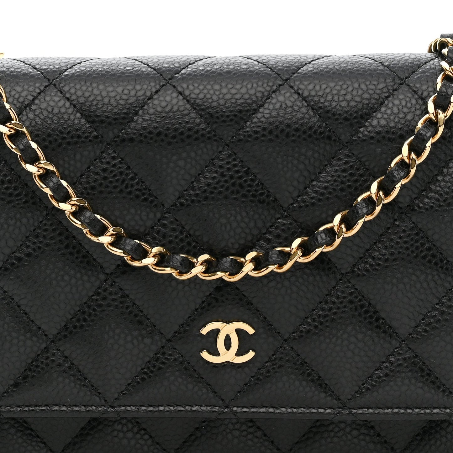 Caviar Quilted Wallet on Chain WOC Black