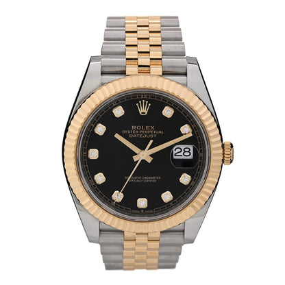 Stainless Steel 18K Yellow Gold Diamond 41mm Oyster Perpetual Datejust Watch Black 126333