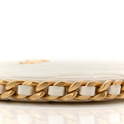 Shiny Crumpled Lambskin Quilted Trendy Chain Around Hobo White