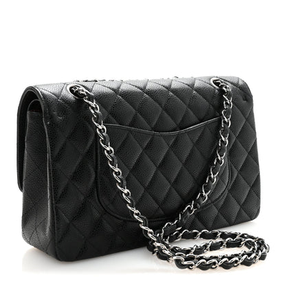 Caviar Quilted Medium Double Flap Black