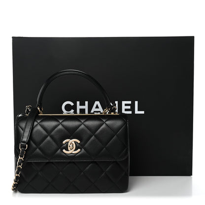 Lambskin Quilted Small Trendy CC Dual Handle Flap Bag Black