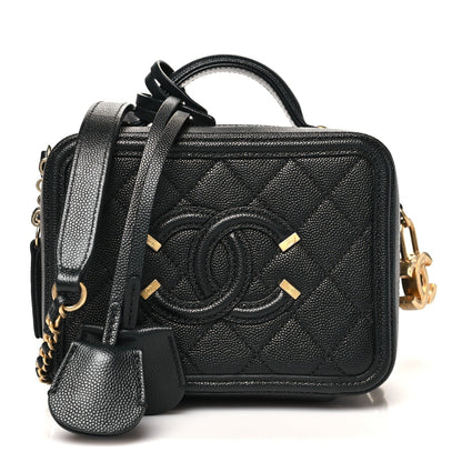 Caviar Quilted Small CC Filigree Vanity Case Black