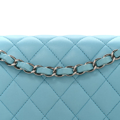 Lambskin Quilted Medium Double Flap Light Blue