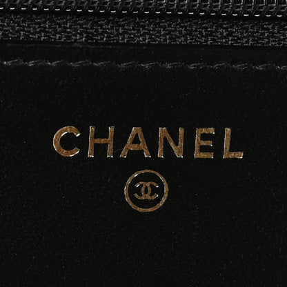 Lambskin Quilted Trendy CC Wallet On Chain WOC Black
